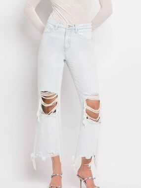 Vervet 90s Vintage High Rise Crop Flare Jeans Size 29 Distressed Light Wash